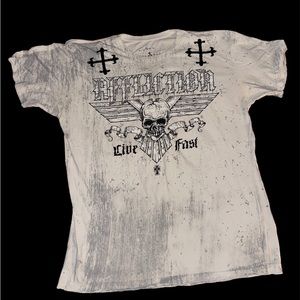 Affliction shirt w/ skull and back embroidery